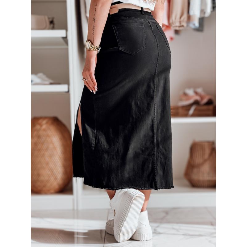 MIDILEXU kék farmer midi szoknya hasítékkal