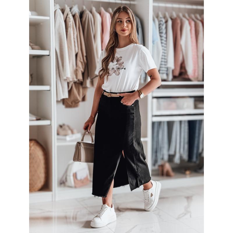 MIDILEXU kék farmer midi szoknya hasítékkal