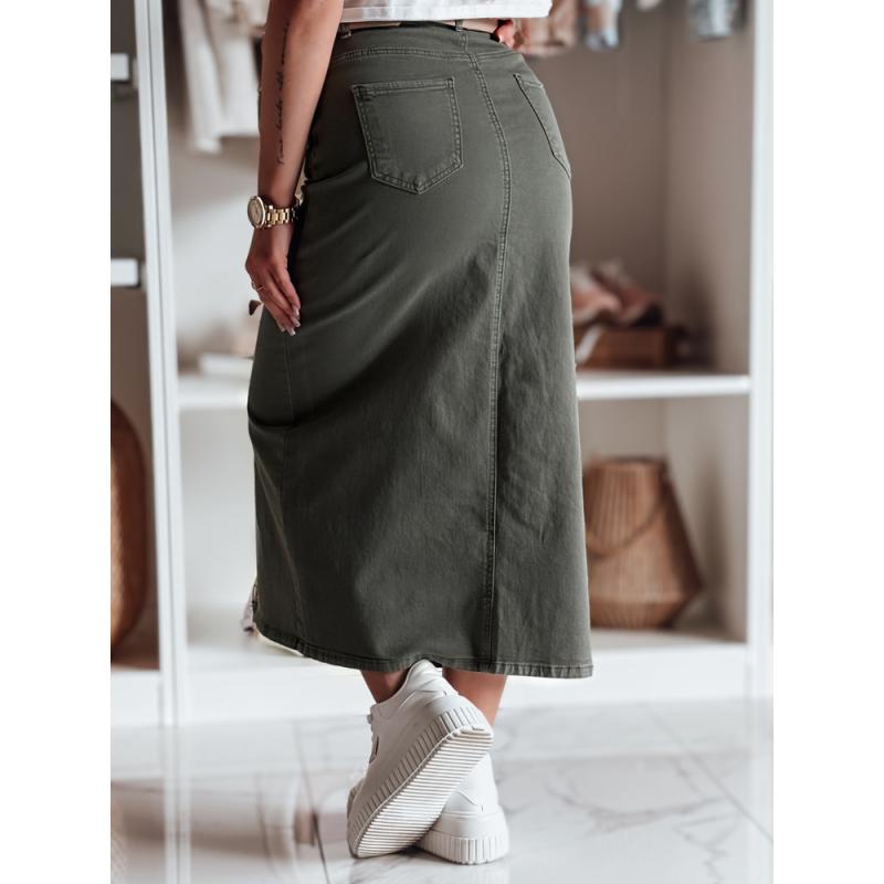 Midi džínová sukně s rozparkem MIDIWAY zelená