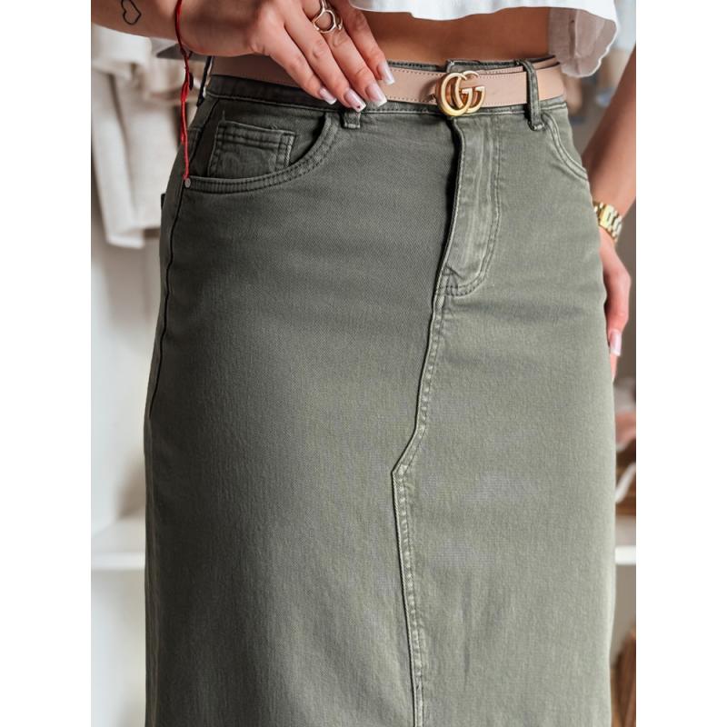 Midi džínová sukně s rozparkem MIDIWAY zelená