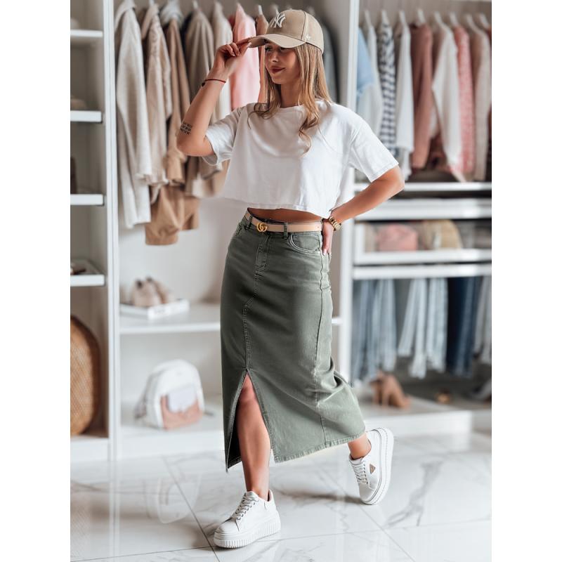 Midi džínová sukně s rozparkem MIDIWAY zelená