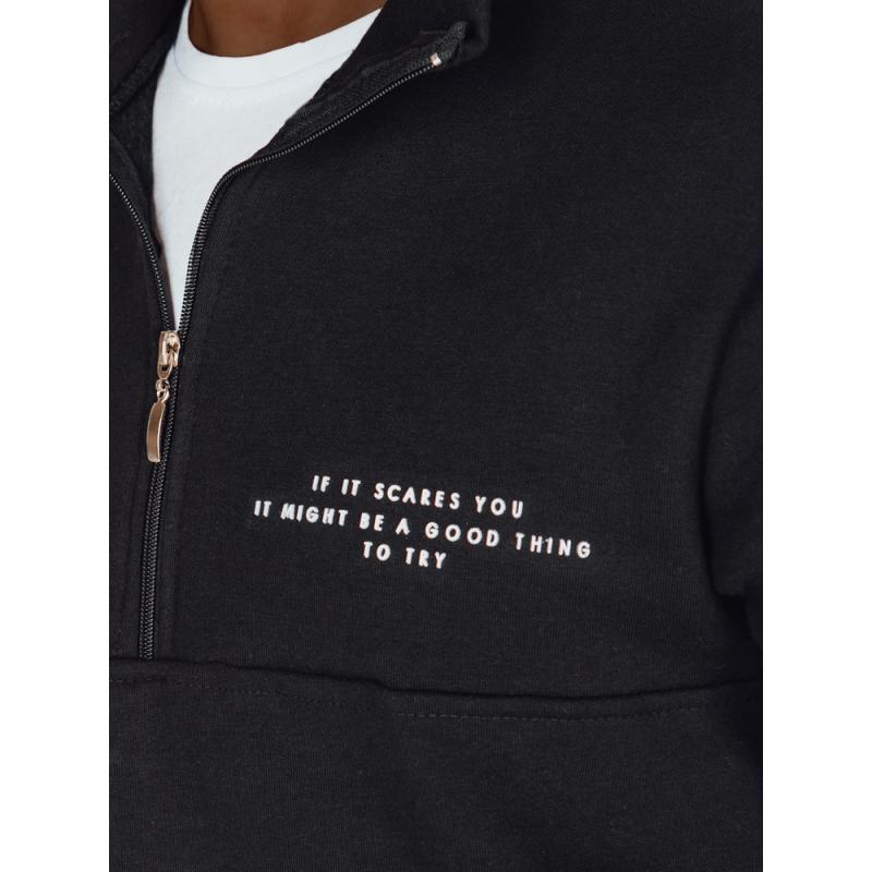 Férfi pulóver nyomtatott mintával, fekete