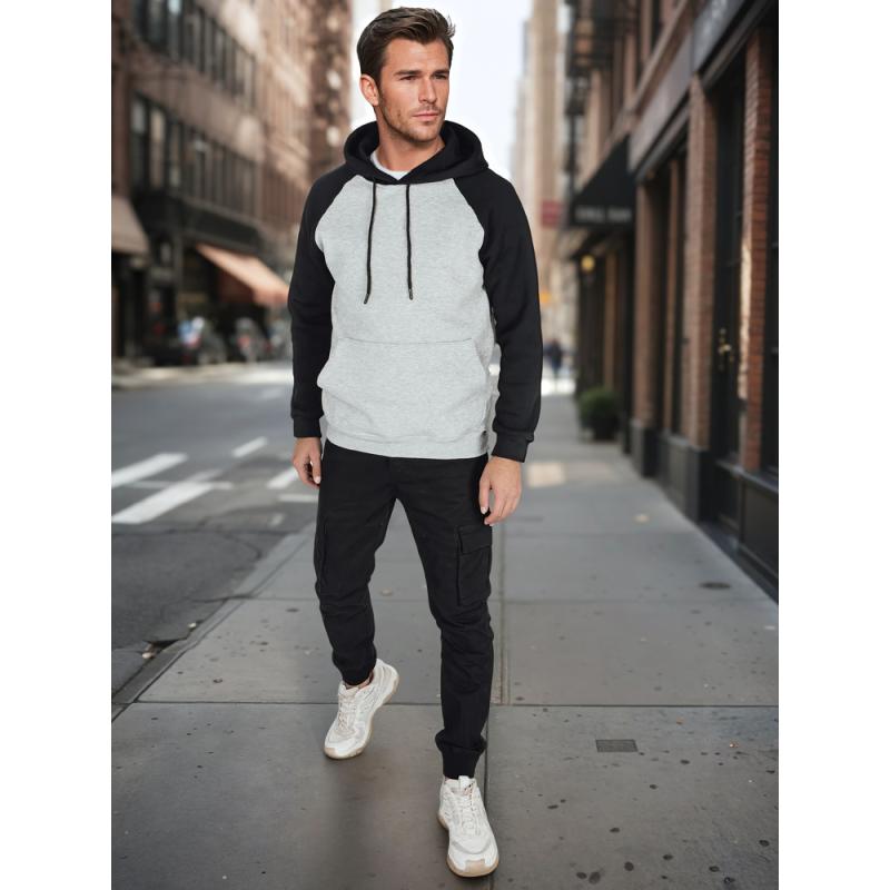 Férfi alap pulóver kapucnival, szürke