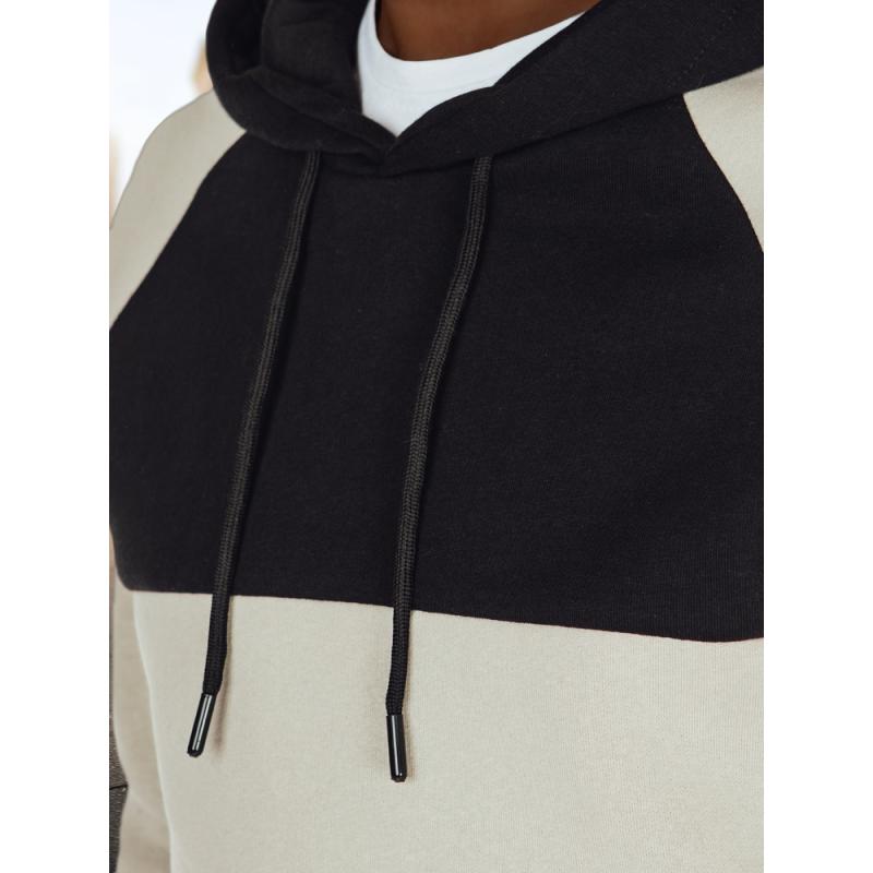 Pánska mikina basic s kapucňou v popelavo-čiernych pruhoch