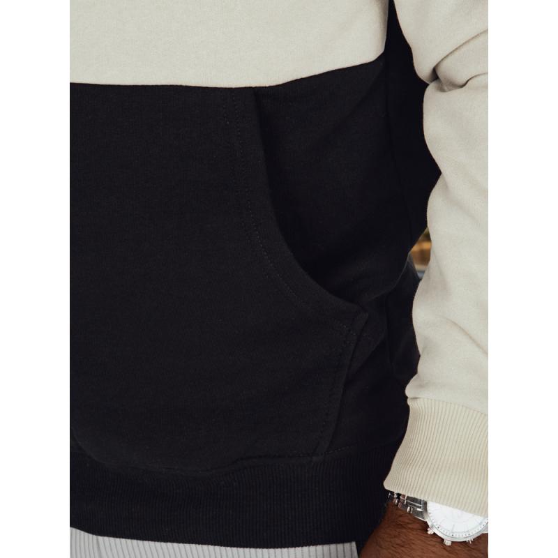 Pánska mikina basic s kapucňou v popelavo-čiernych pruhoch