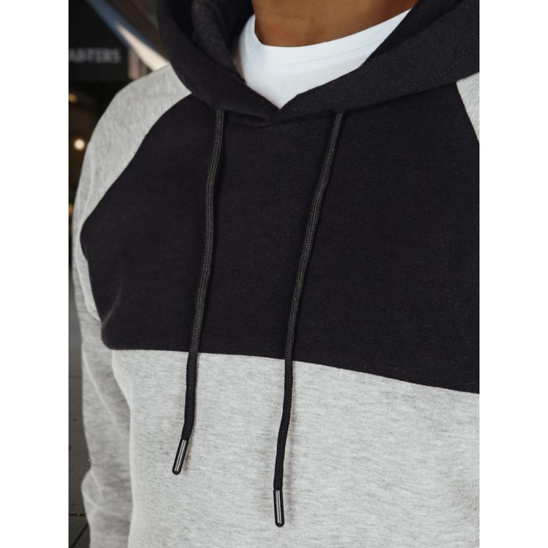 Pánska mikina basic s kapucňou v šedo-čiernych pruhoch