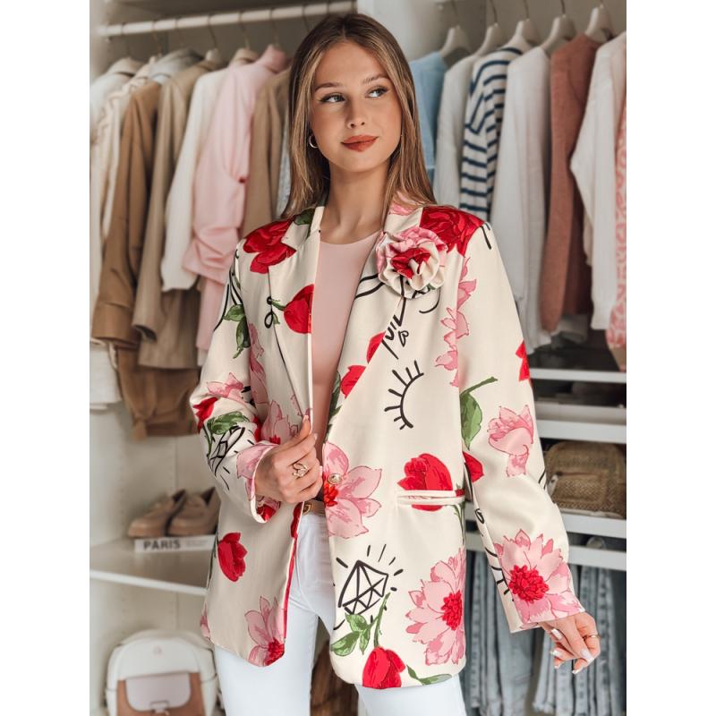 Dámské sako PETALISSA, jedna velikost, oversize, s květinovým vzorem, světle béžová
