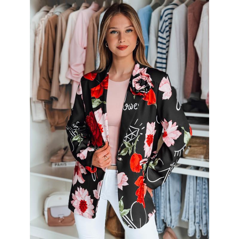Dámské sako PETALISSA, jedna velikost, oversize, s květinovým vzorem, černá