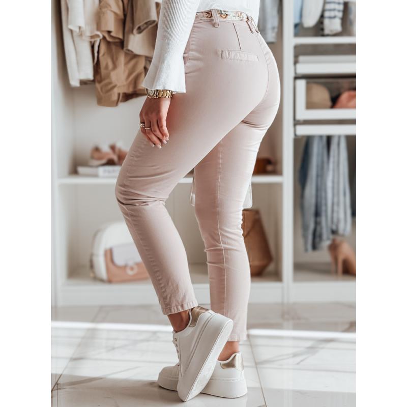 Női nadrág ROSSALI övvel, világos rózsaszín