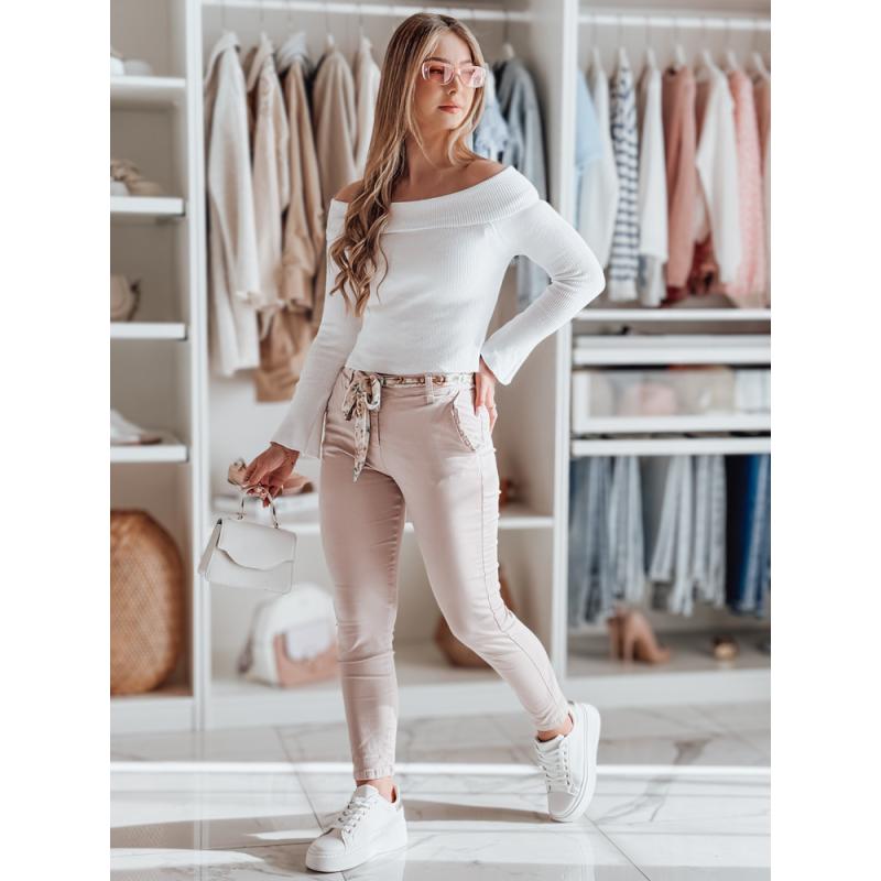 Női nadrág ROSSALI övvel, világos rózsaszín