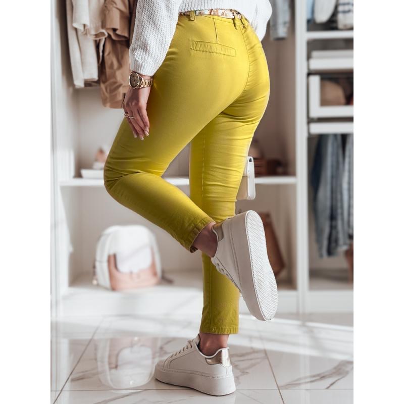 Dámské kalhoty z materiálu chino s páskem ROSSALI hořčičné