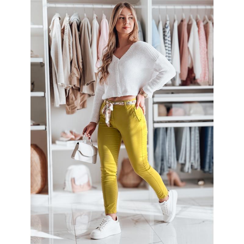 Dámské kalhoty z materiálu chino s páskem ROSSALI hořčičné