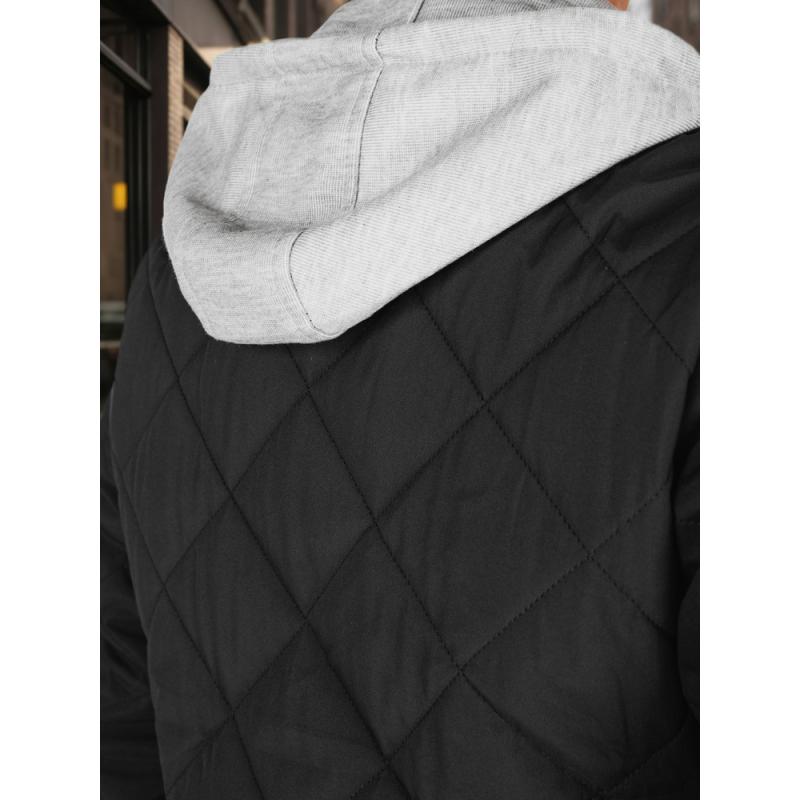 Férfi steppelt kabát kapucnival, fekete