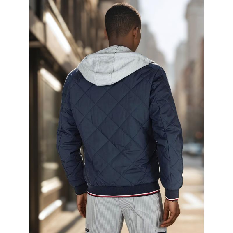 Pánská prošívaná bunda s kapucí, modrá