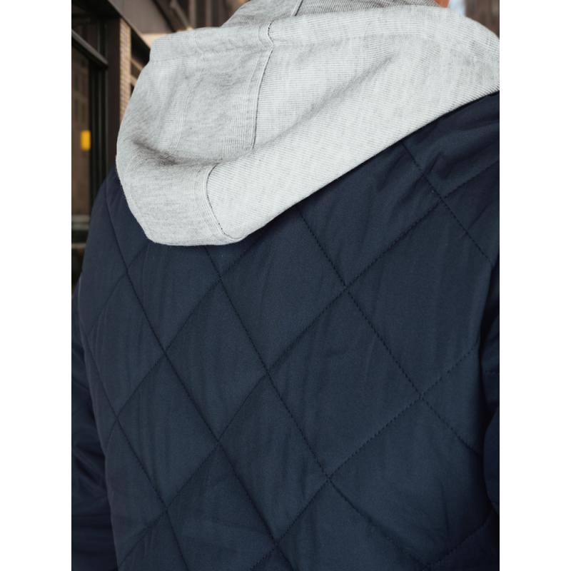 Pánská prošívaná bunda s kapucí, modrá