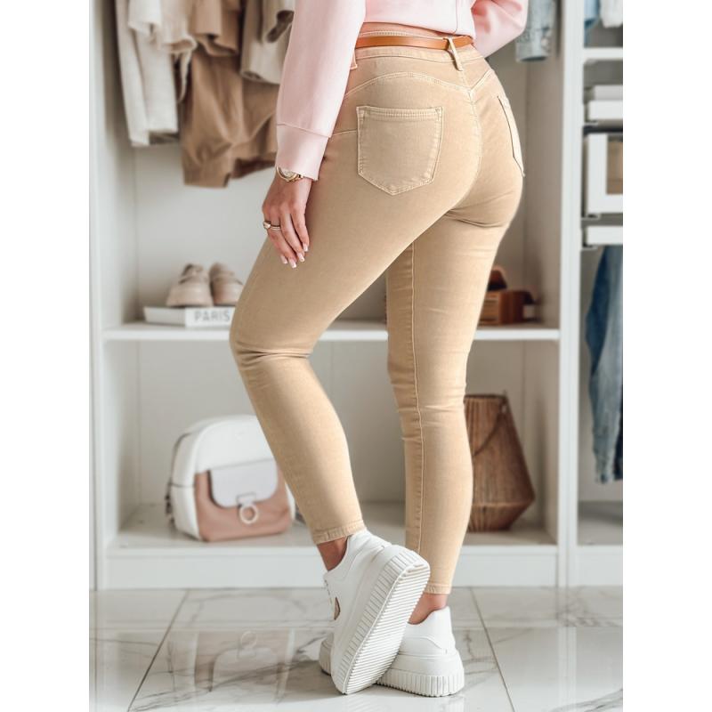 Dámské džínové kalhoty CLARET s páskem komplet světle hnědé