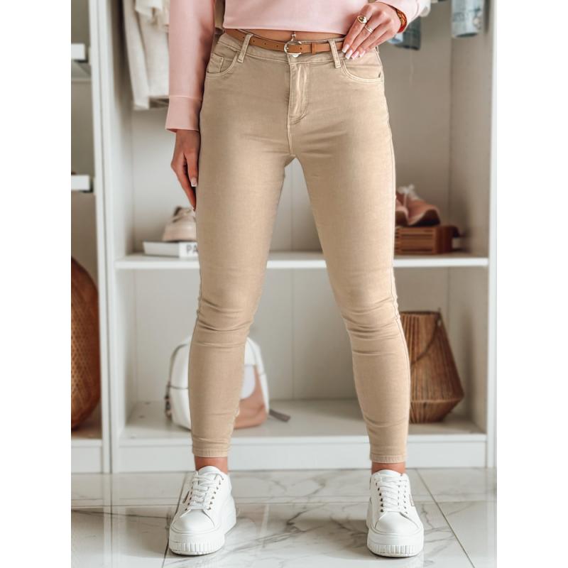 Dámské džínové kalhoty CLARET s páskem komplet světle hnědé