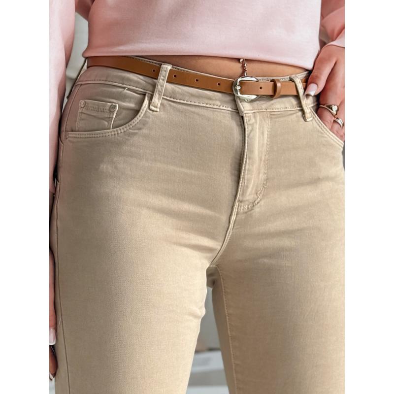 Dámské džínové kalhoty CLARET s páskem komplet světle hnědé