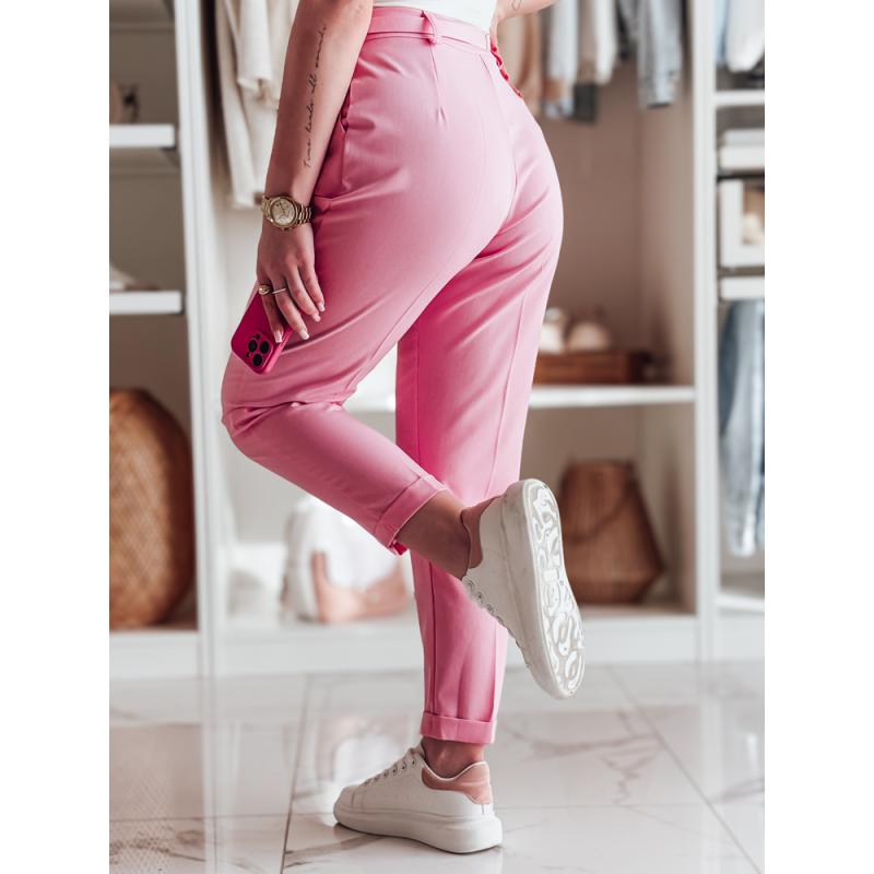 Elegantní dámské kalhoty s páskem PLISSO růžové