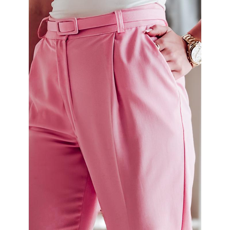 Elegantní dámské kalhoty s páskem PLISSO růžové