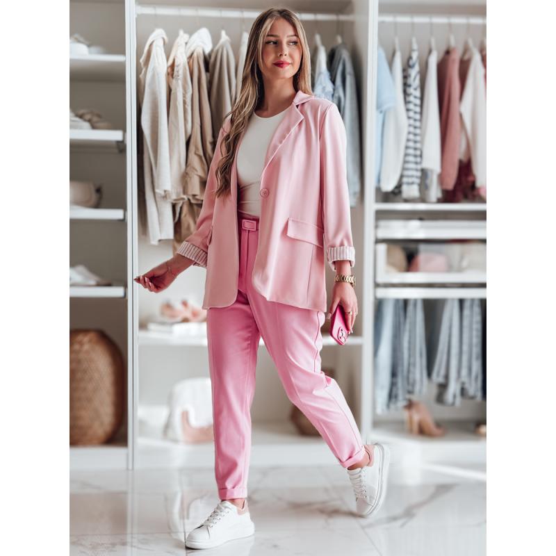 Elegantní dámské kalhoty s páskem PLISSO růžové