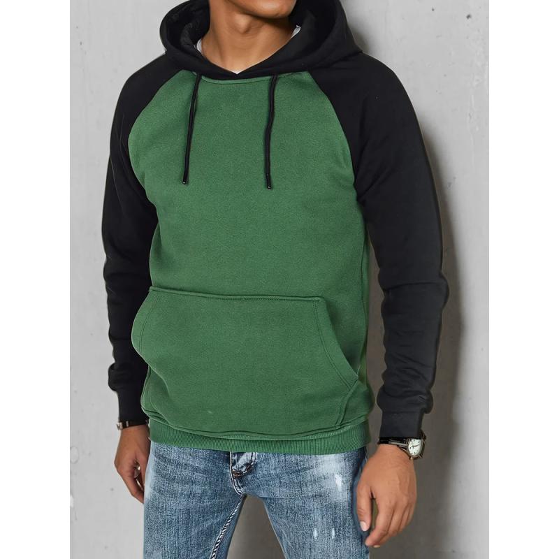 Férfi alap pulóver kapucnival, zöld