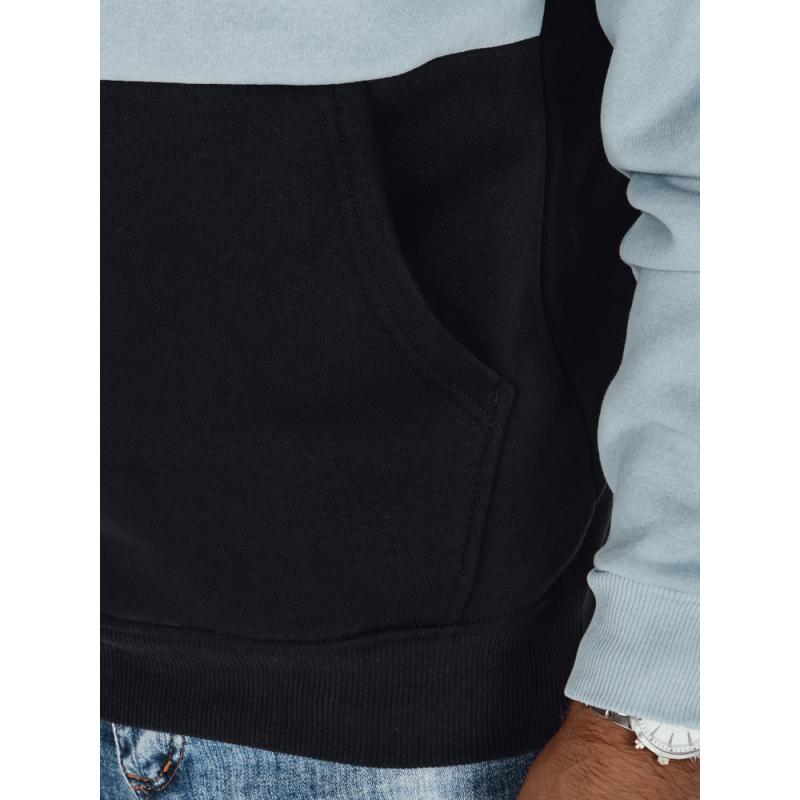 Pánska mikina basic s kapucňou v modro-čiernych prúžkoch