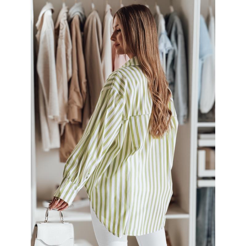Dámská košile oversize s prodlouženým zadním dílem SAMONE zeleno-bílé pruhy