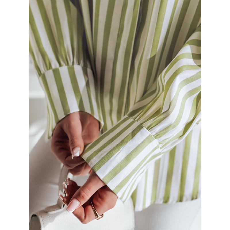 Dámská košile oversize s prodlouženým zadním dílem SAMONE zeleno-bílé pruhy