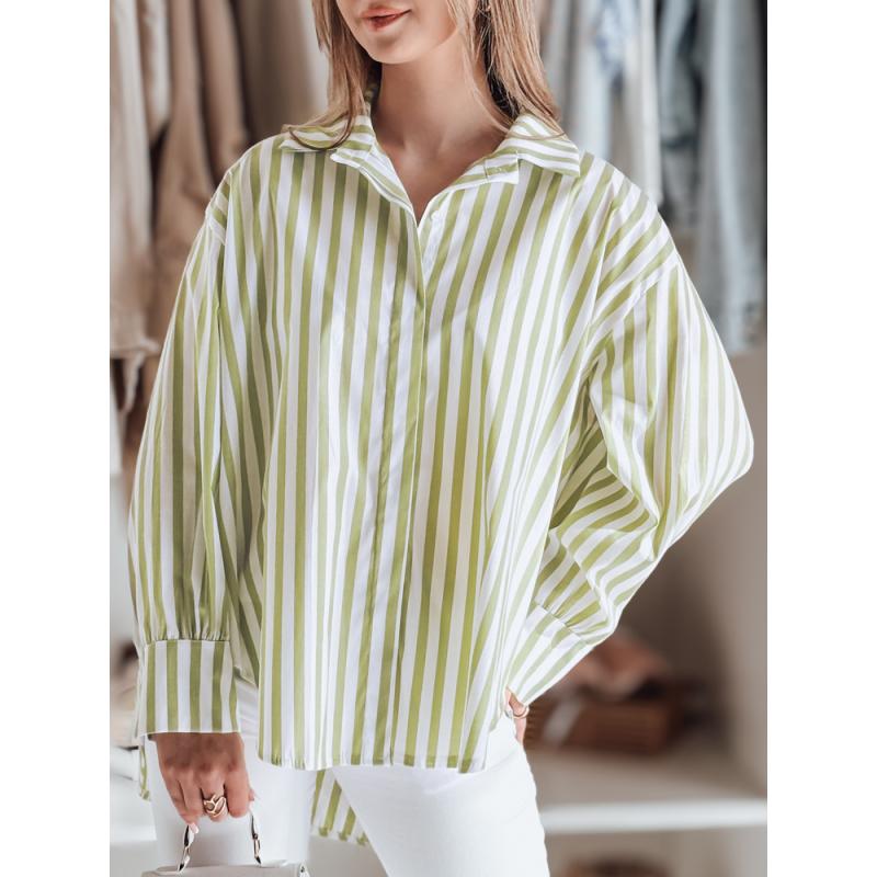 Dámská košile oversize s prodlouženým zadním dílem SAMONE zeleno-bílé pruhy