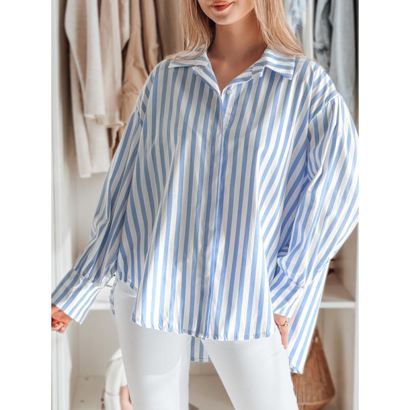 Dámská košile nadměrné velikosti s prodlouženým zadním dílem SAMONE s modrými a bílými proužky