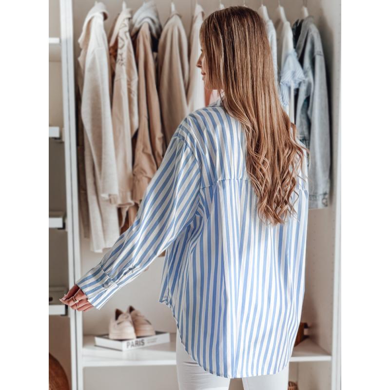 Dámská košile nadměrné velikosti s prodlouženým zadním dílem SAMONE s modrými a bílými proužky