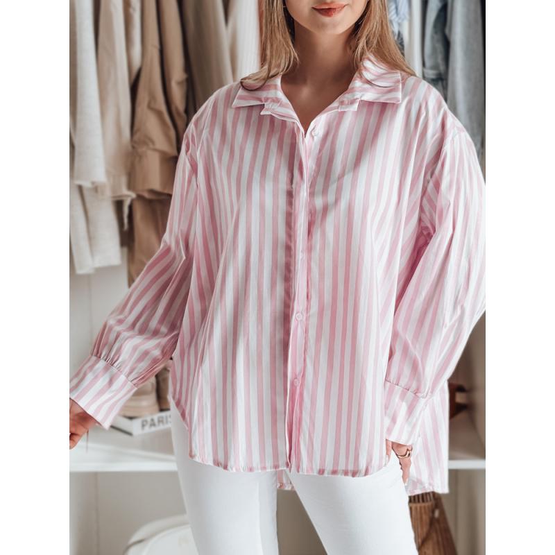 Dámská košile nadměrné velikosti s prodlouženými zády SAMONE s růžovými a bílými pruhy