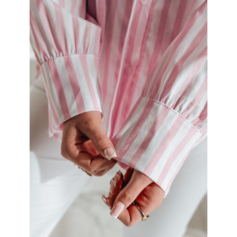Dámská košile nadměrné velikosti s prodlouženými zády SAMONE s růžovými a bílými pruhy