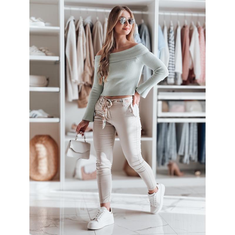 Női chino nadrág övvel ROSSALI világos bézs