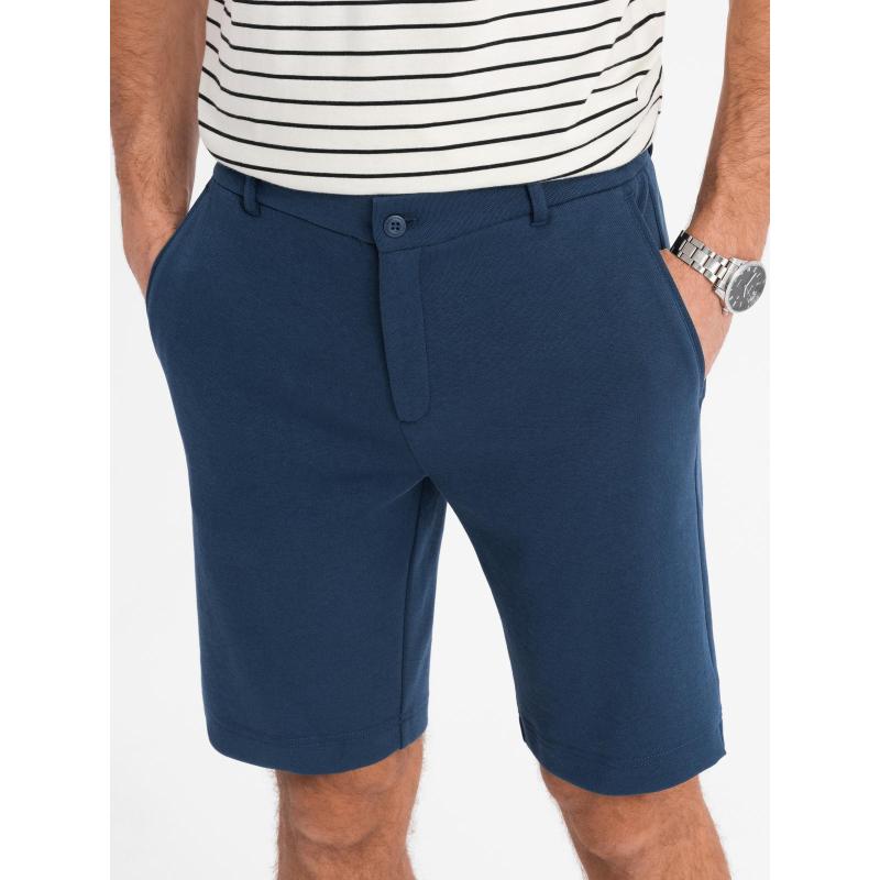 Férfi SLIM FIT rövidnadrág strukturált melange kötött anyagból - fekete V2 OM-SRCS-0166 OM-SRCS-0166