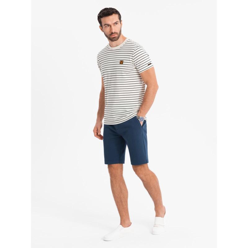 Férfi SLIM FIT rövidnadrág strukturált melange kötött anyagból - fekete V2 OM-SRCS-0166 OM-SRCS-0166