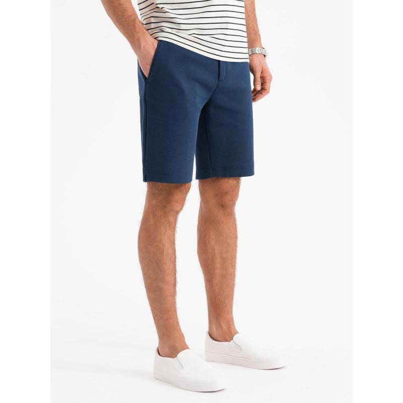 Férfi SLIM FIT rövidnadrág strukturált melange kötött anyagból - fekete V2 OM-SRCS-0166 OM-SRCS-0166