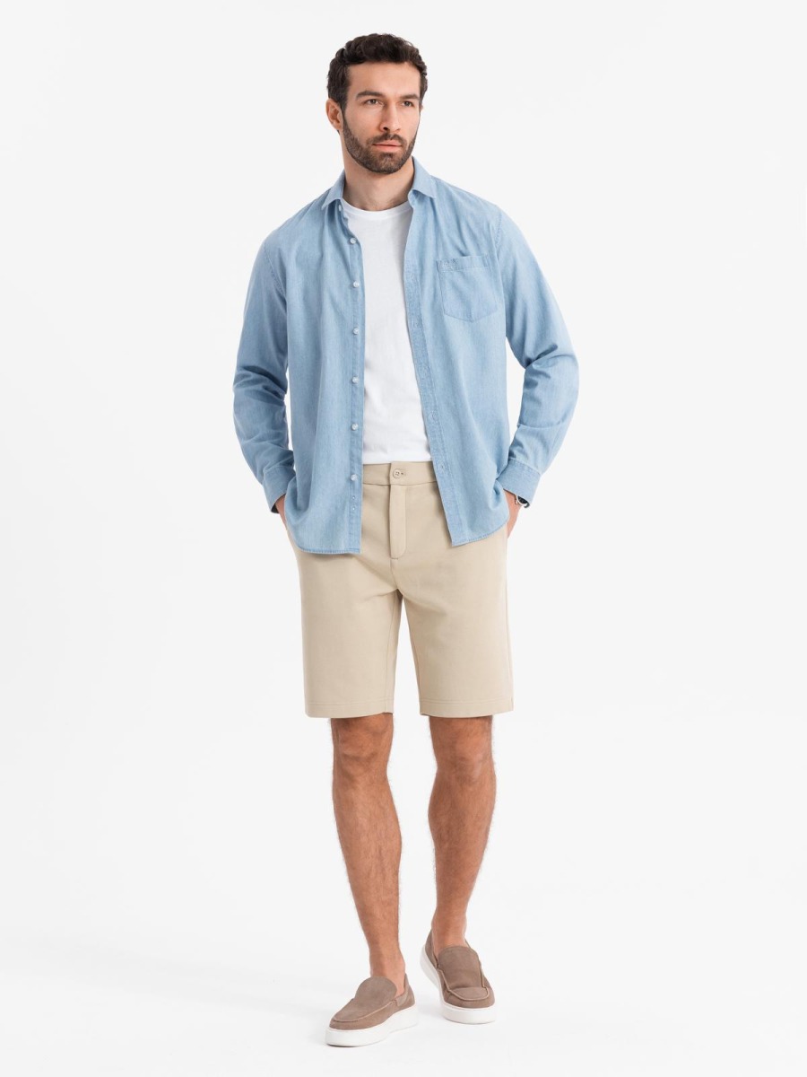 Pánske krátke šortky SLIM FIT zo štruktúrovaného melanžového úpletu - čierne V2 OM-SRCS-0166