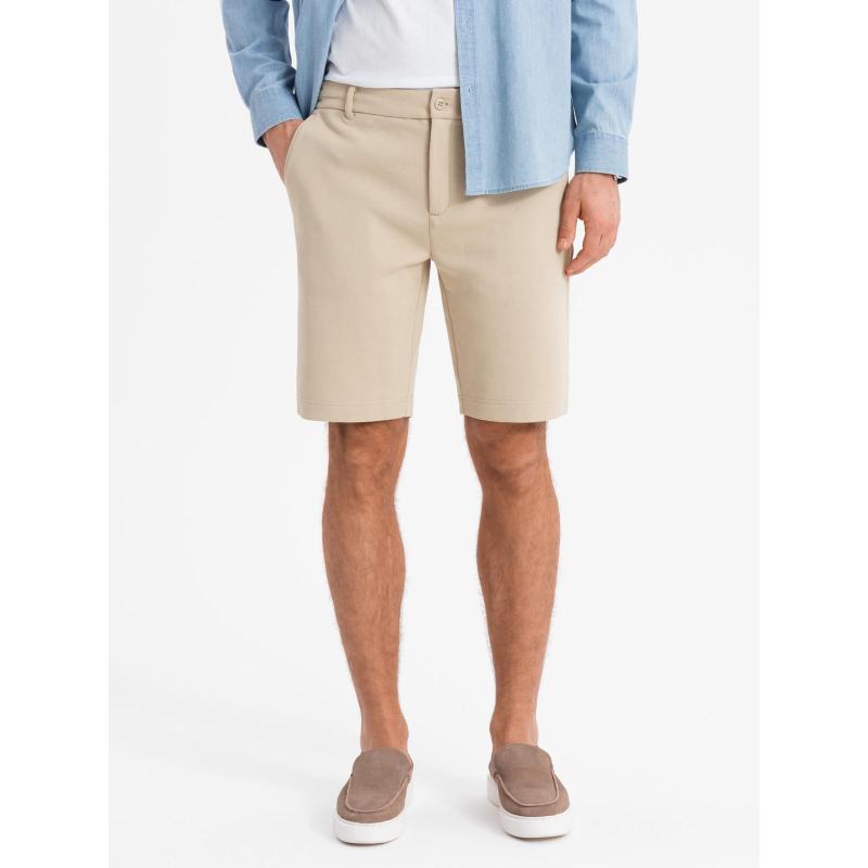 Férfi SLIM FIT rövidnadrág strukturált melange kötött anyagból - fekete V2 OM-SRCS-0166 OM-SRCS-0166