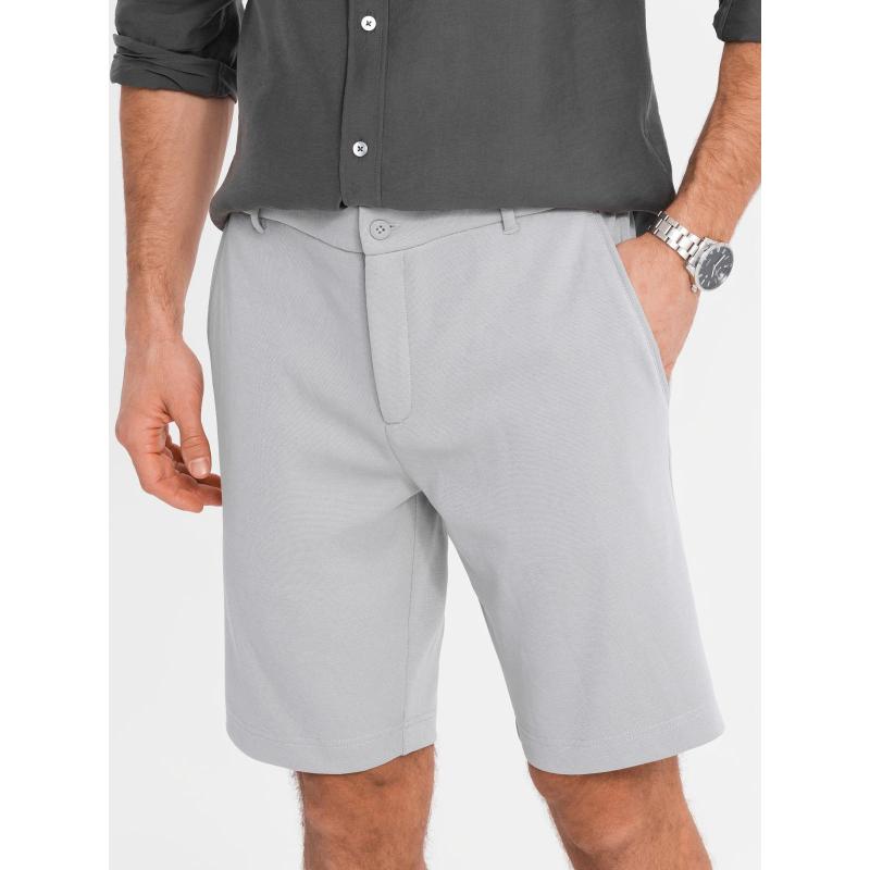 Pánské krátké šortky SLIM FIT ze strukturovaného melanžového úpletu - černé V2 OM-SRCS-0166