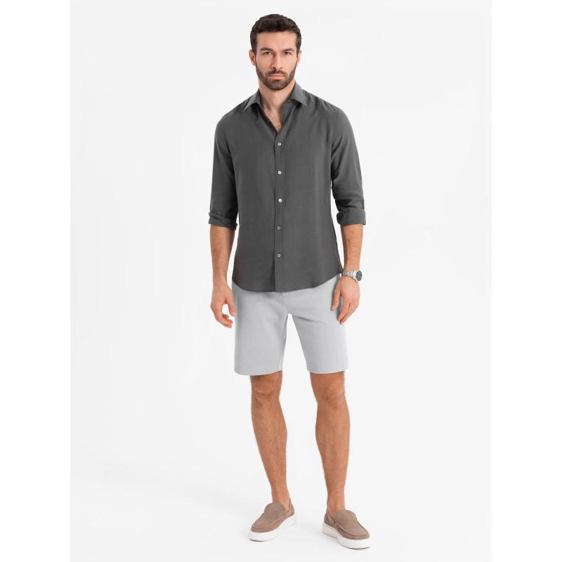 Pánské krátké šortky SLIM FIT ze strukturovaného melanžového úpletu - černé V2 OM-SRCS-0166