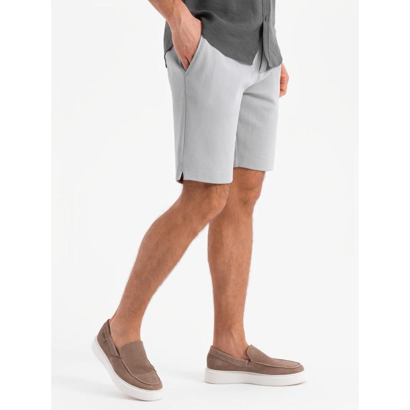 Pánské krátké šortky SLIM FIT ze strukturovaného melanžového úpletu - černé V2 OM-SRCS-0166