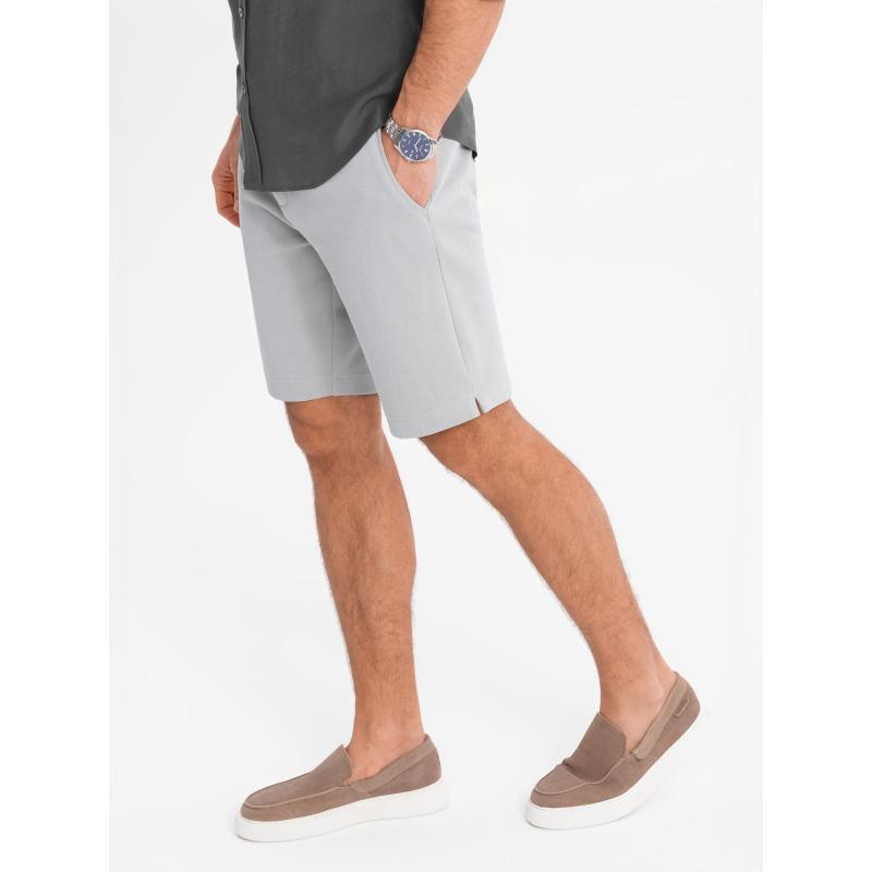 Pánské krátké šortky SLIM FIT ze strukturovaného melanžového úpletu - černé V2 OM-SRCS-0166