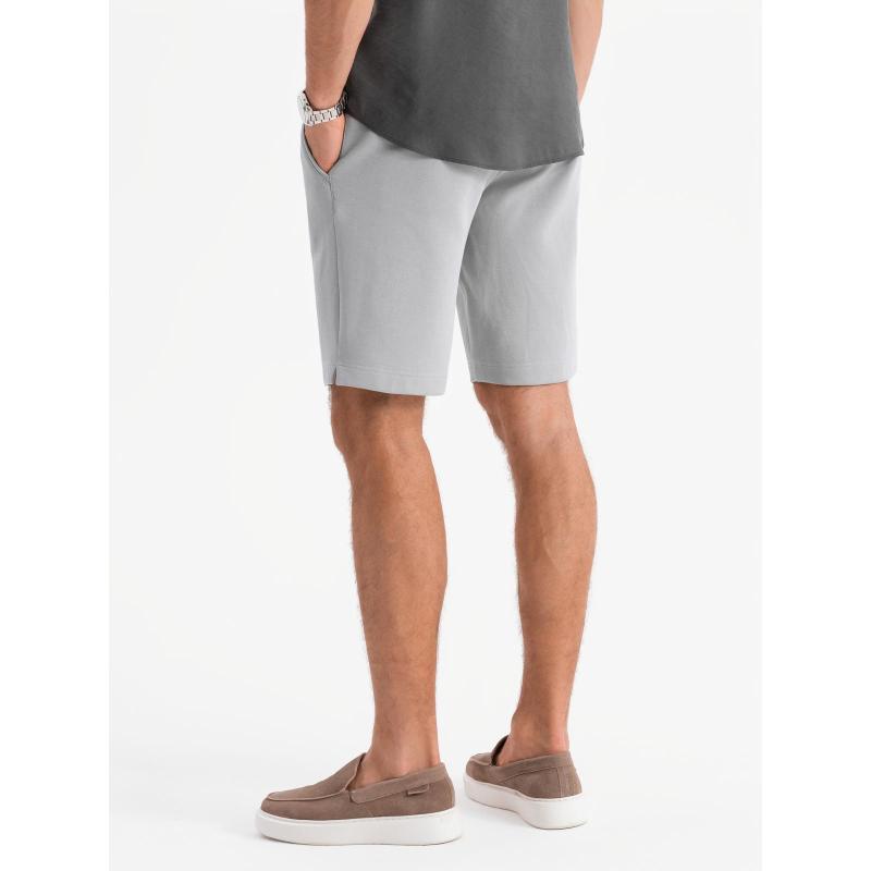 Pánské krátké šortky SLIM FIT ze strukturovaného melanžového úpletu - černé V2 OM-SRCS-0166