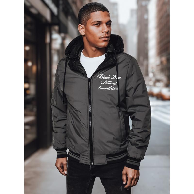 Férfi kétoldalas kabát kapucnival, fekete