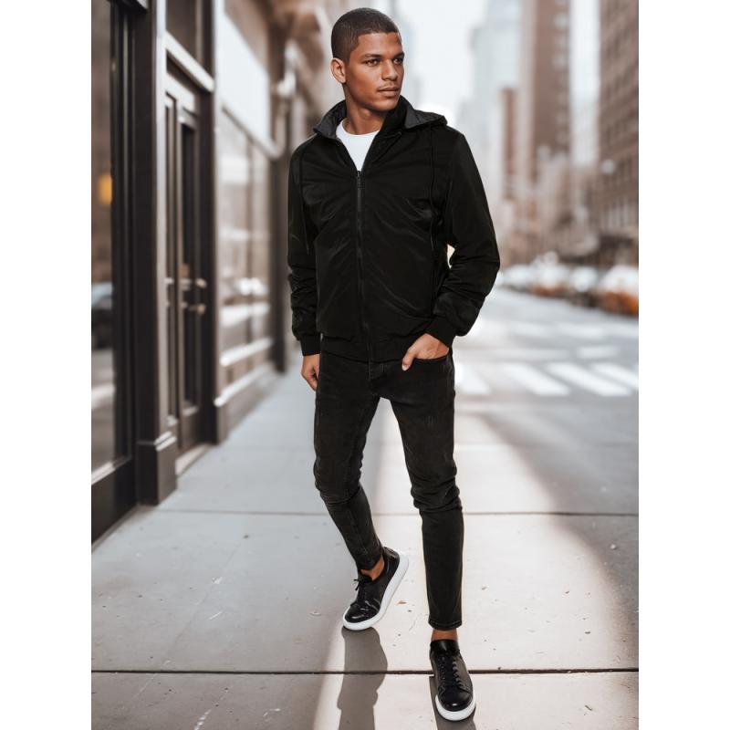 Férfi kétoldalas kabát kapucnival, fekete