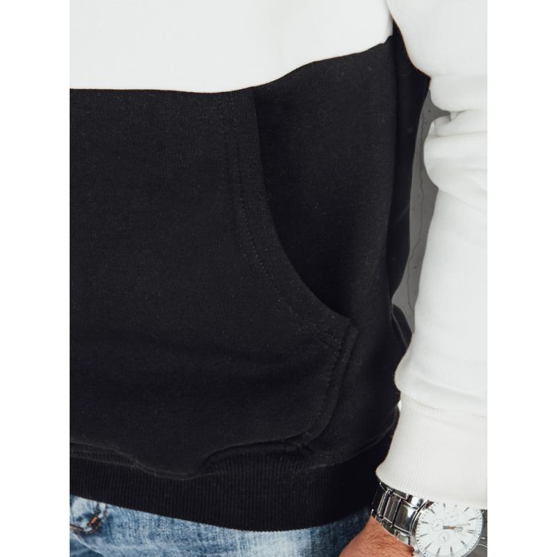 Pánska mikina basic s kapucňou v bielo-čiernych prúžkoch