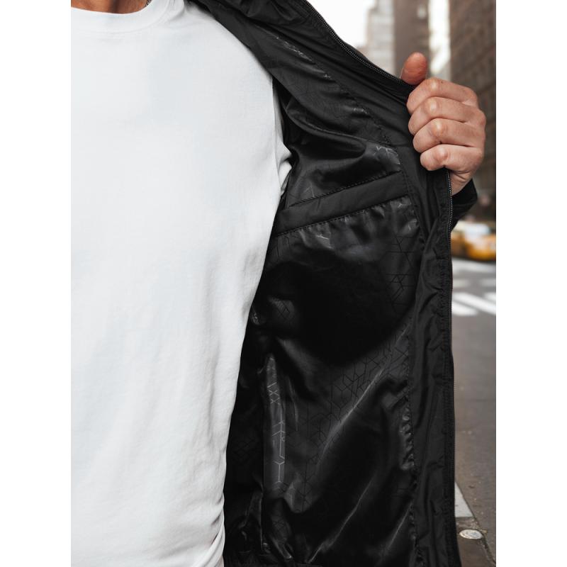 Pánská prošívaná bunda s kapucí, černá