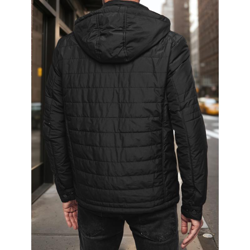Pánská prošívaná bunda s kapucí, černá
